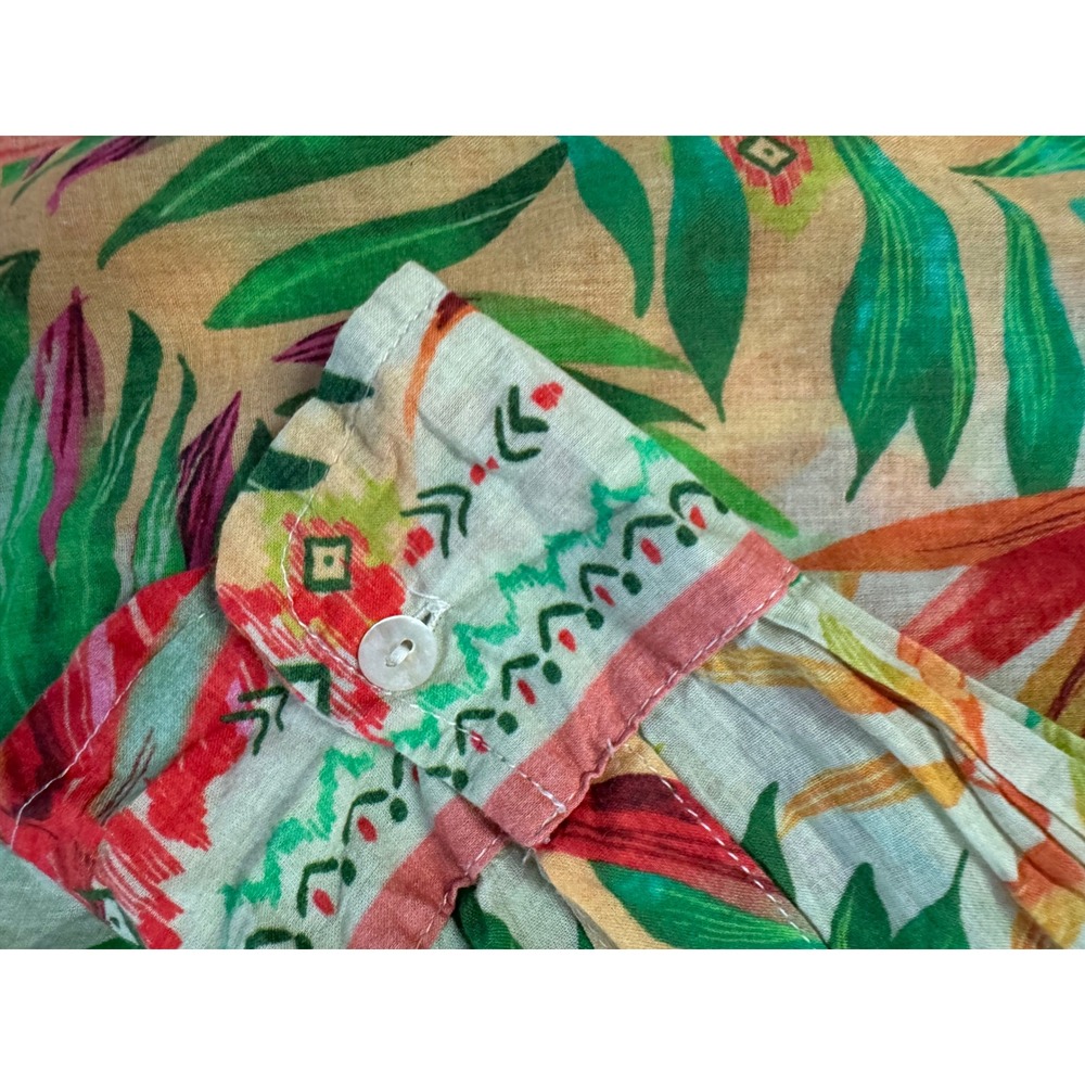 Sigrid Olsen Women Small Tropical Cotton Button Down Shirt Floral Palm Orange S - Picture 4 of 8